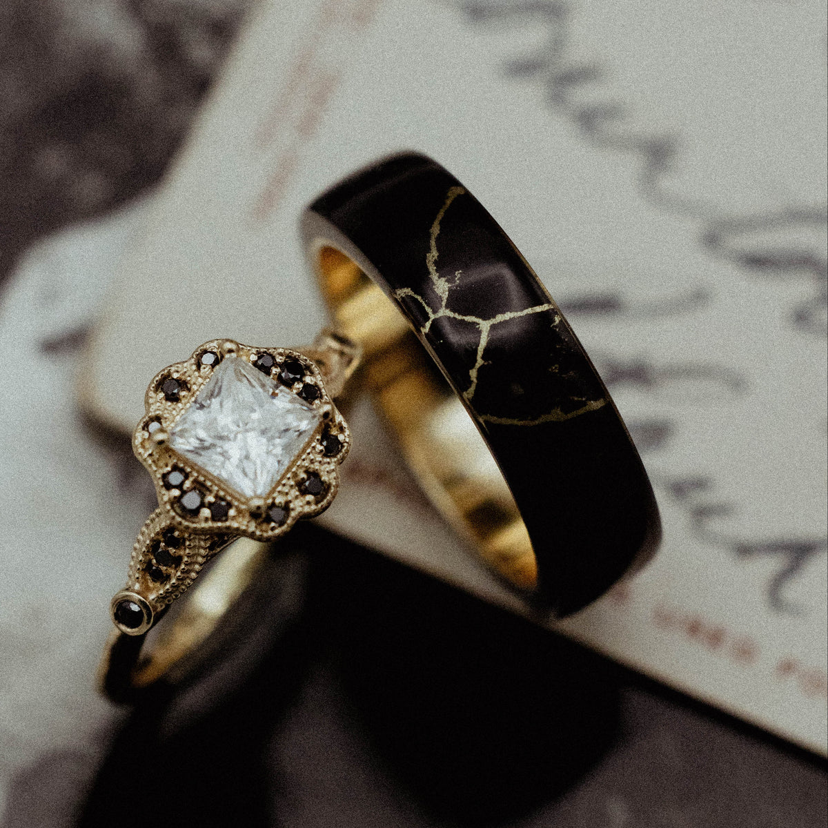 "Haven" - Black & Gold Matrix TruStone Wedding Band-Staghead Designs