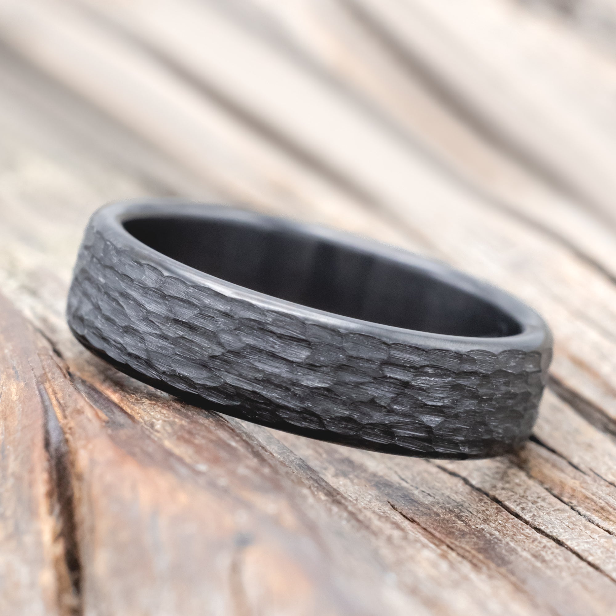 SOLID METAL WEDDING BAND WITH HAMMERED FINISH - BLACK ZIRCONIUM (6MM) - SIZE 9 1/2-Staghead Designs