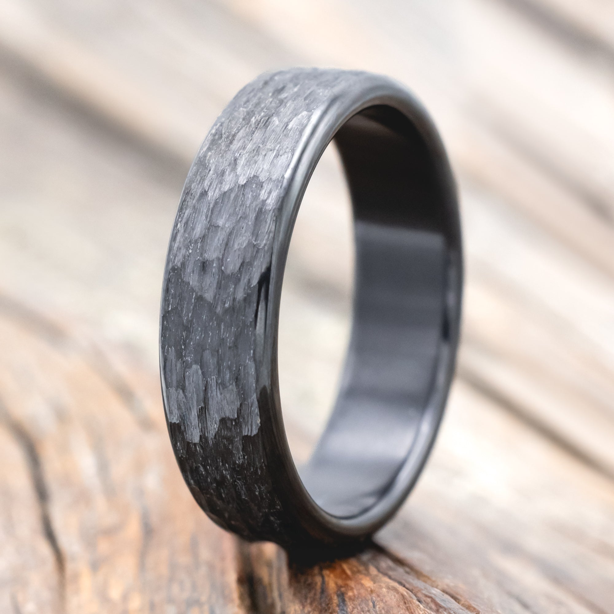 SOLID METAL WEDDING BAND WITH HAMMERED FINISH - BLACK ZIRCONIUM (6MM) - SIZE 9 1/2-Staghead Designs