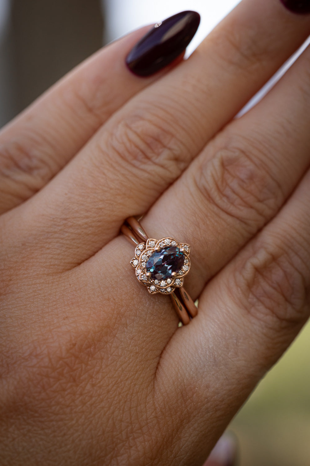 "Jane" - Lab-Grown Alexandrite Engagement Ring With Diamond Accents-Staghead Designs