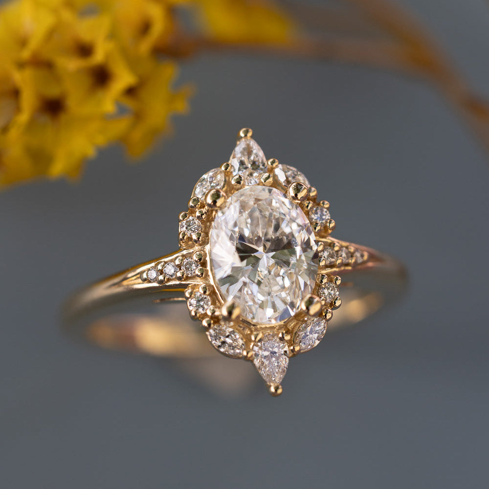 "Cosette" - Oval Cut Lab-Grown Diamond Engagement Ring With Lab-Grown Diamond Accents-Staghead Designs