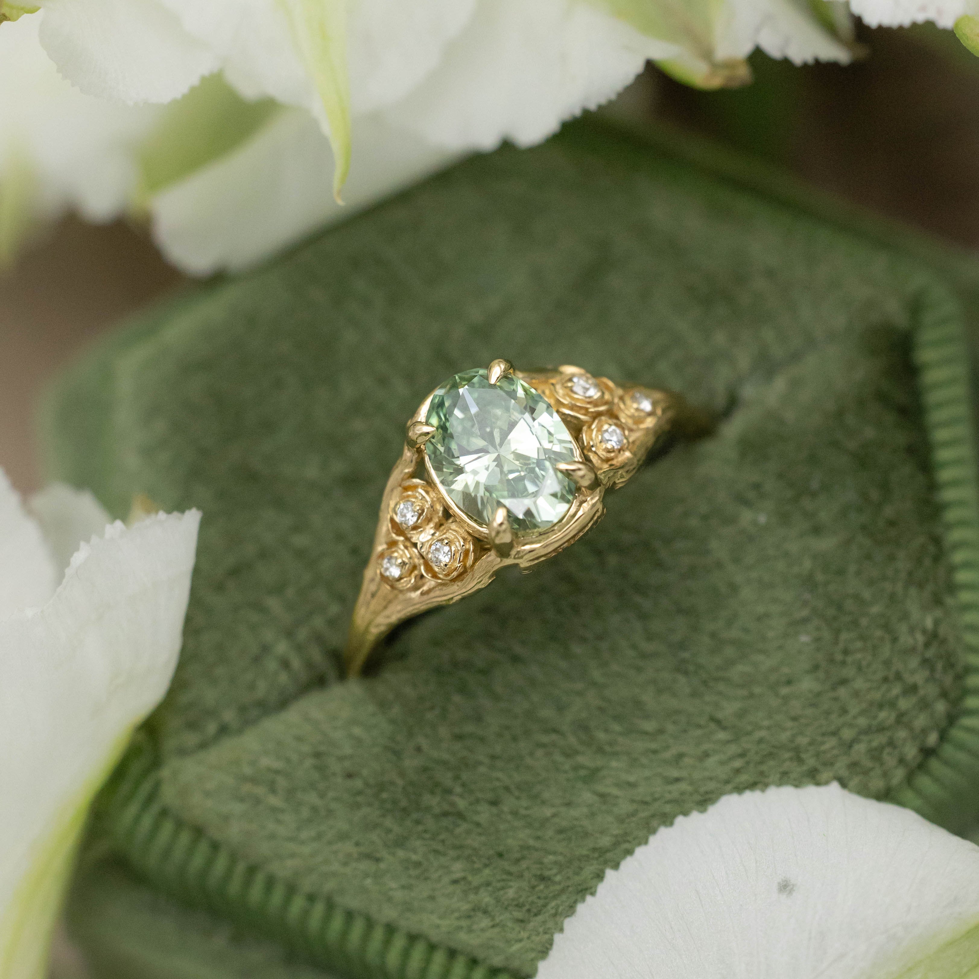 "THORNE" - FLORAL-STYLE ENGAGEMENT RING WITH ROSE DIAMOND ACCENTS - MOUNTING ONLY - SELECT YOUR OWN STONE-Staghead Designs