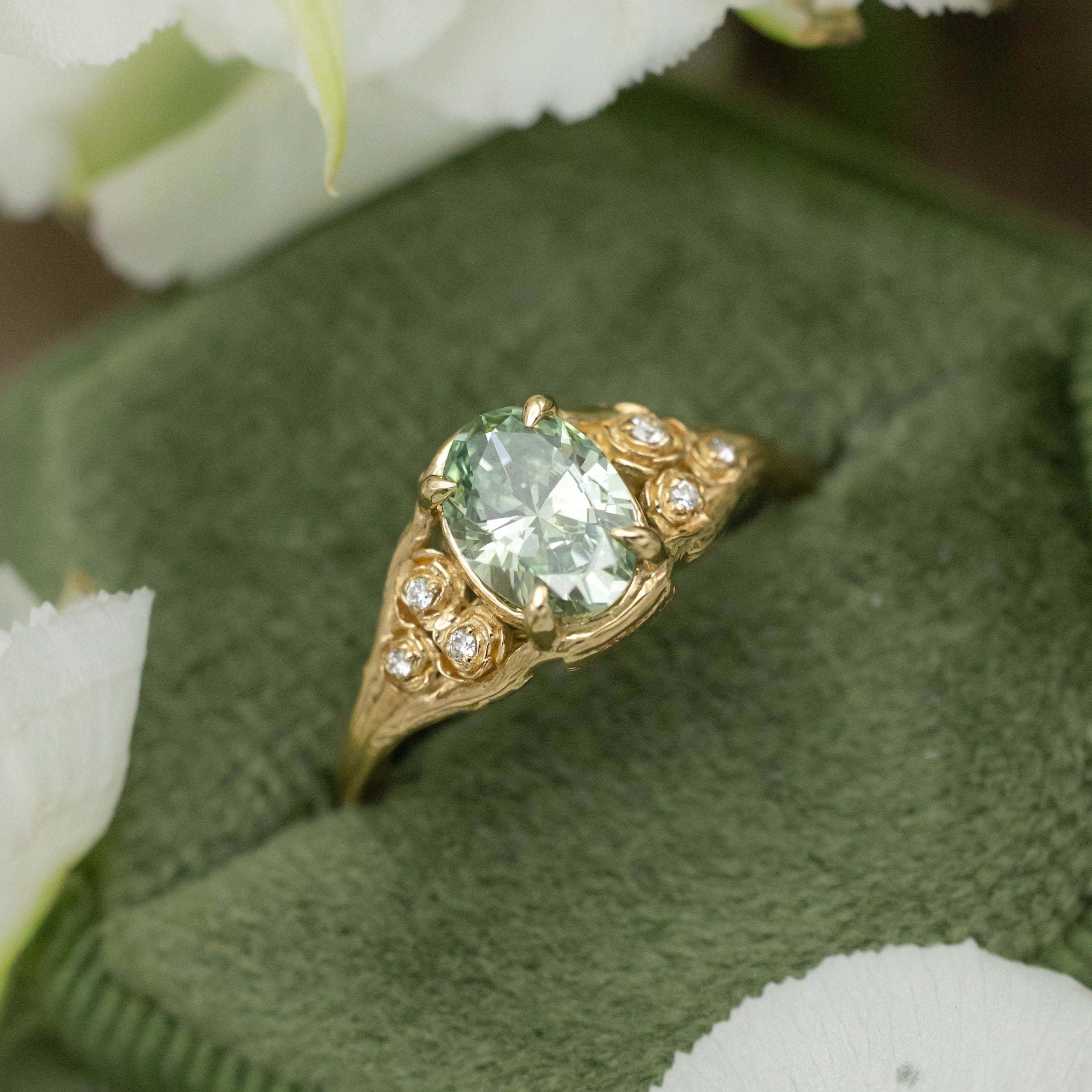 "THORNE" - FLORAL-STYLE ENGAGEMENT RING WITH ROSE DIAMOND ACCENTS - MOUNTING ONLY - SELECT YOUR OWN STONE-Staghead Designs