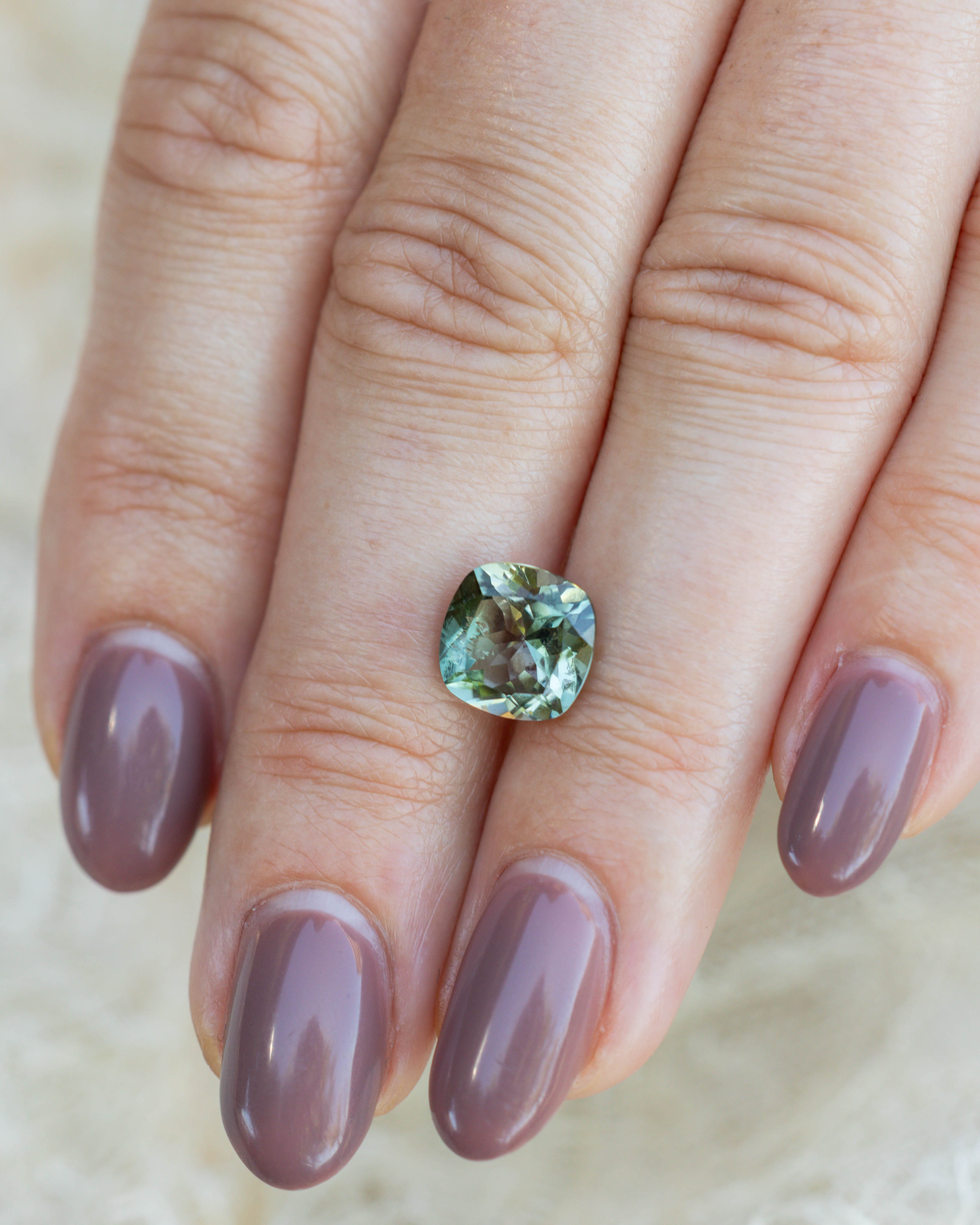 3.16ct 9.19x9.13x5.75mm Cushion Cut Natural Green Tourmaline-Staghead Designs