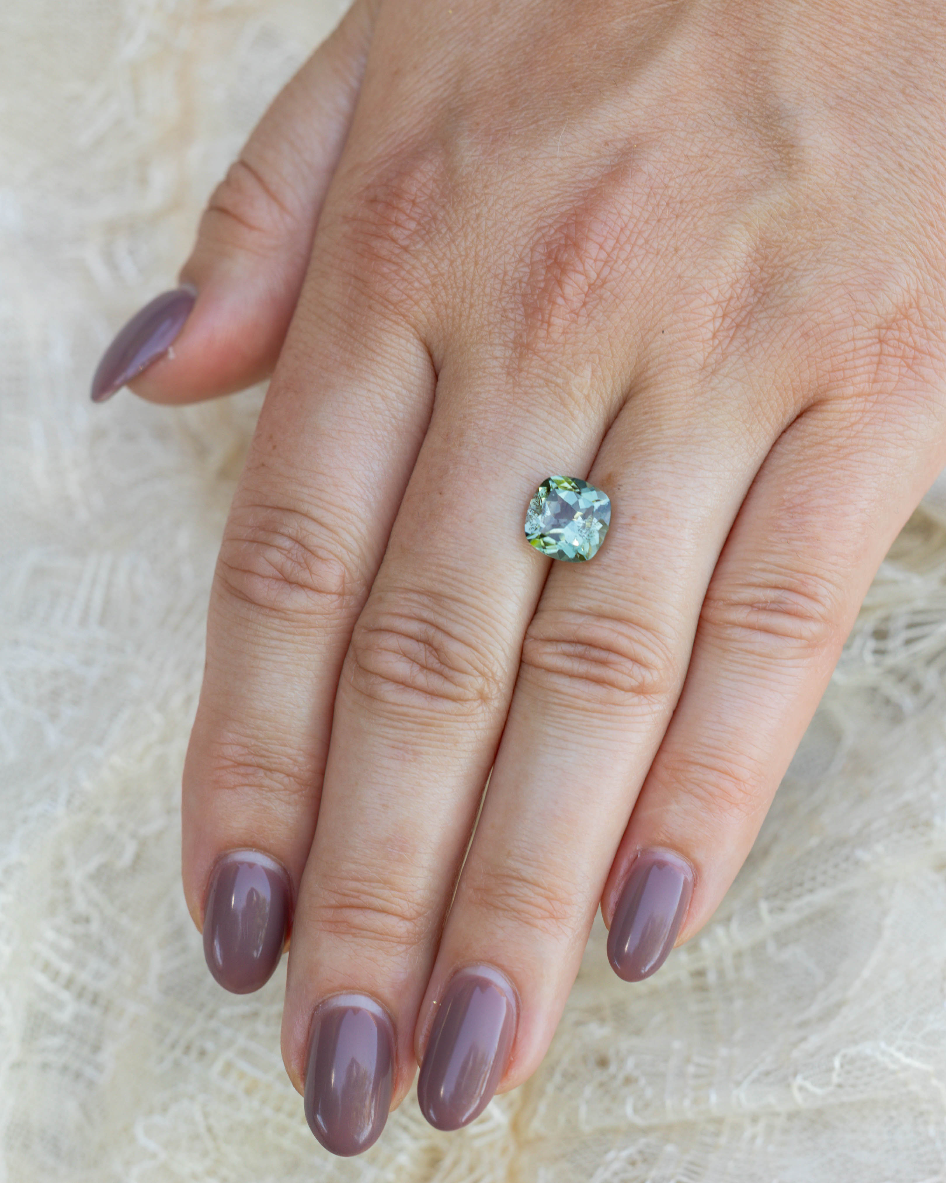 3.16ct 9.19x9.13x5.75mm Cushion Cut Natural Green Tourmaline-Staghead Designs