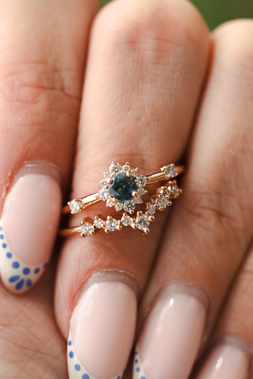 "Starla" - Round Cut Denim Montana Sapphire Starburst Engagement Ring-Staghead Designs