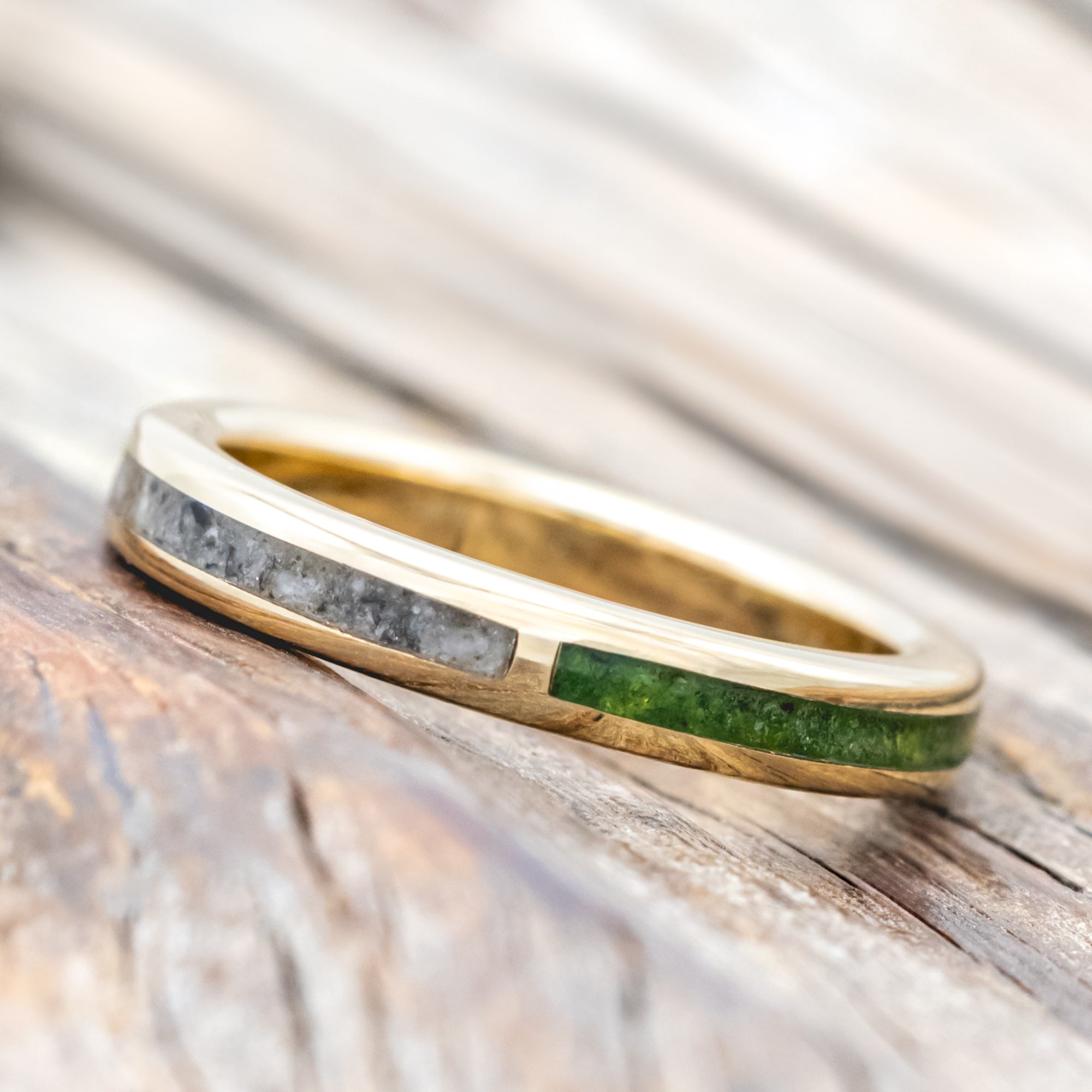 "HARMONY" - MOSS & MOONSTONE SPLIT STACKING BAND-Staghead Designs