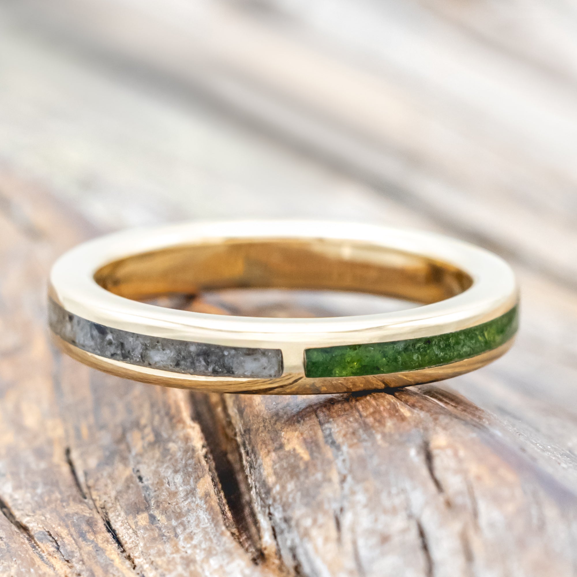 "HARMONY" - MOSS & MOONSTONE SPLIT STACKING BAND-Staghead Designs