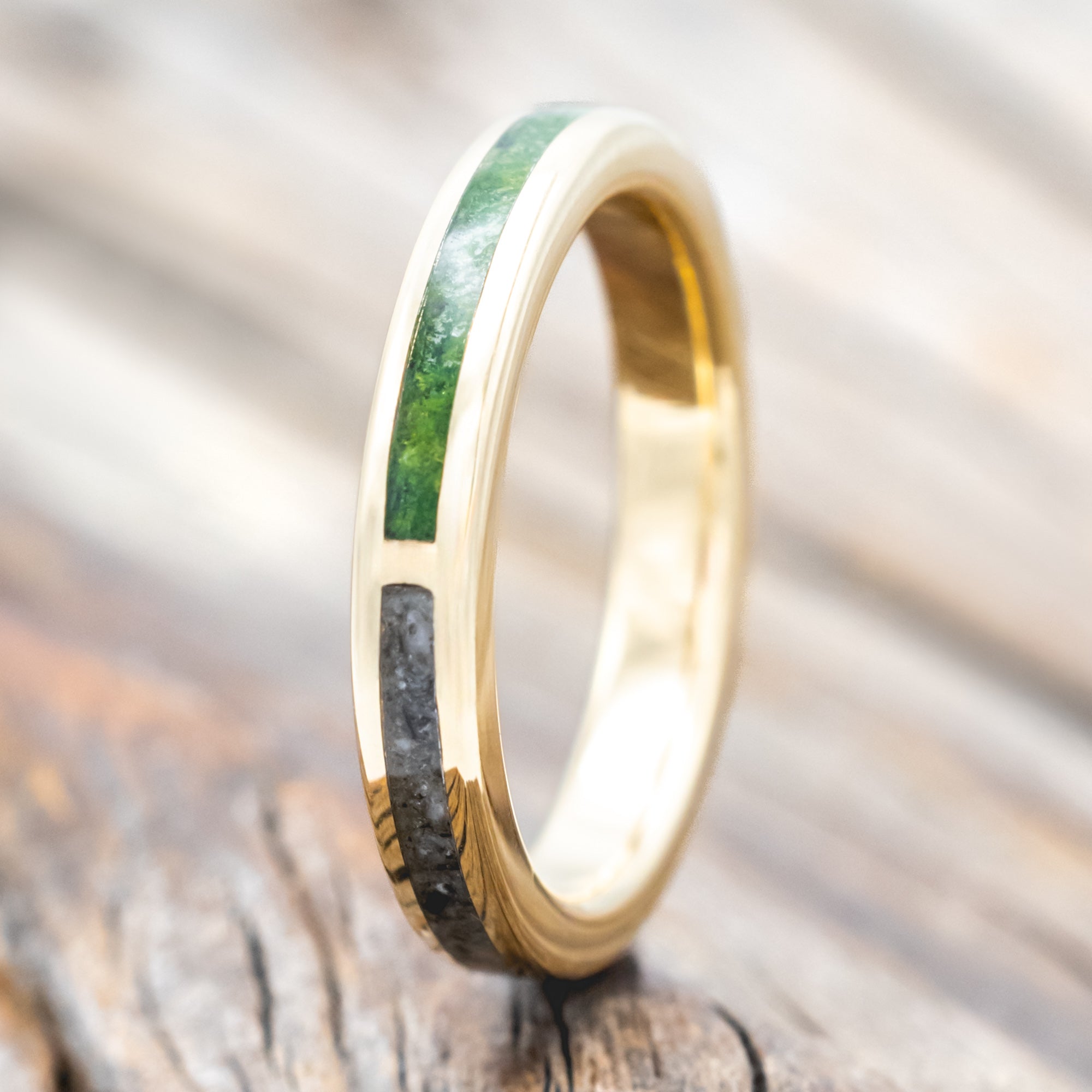 "HARMONY" - MOSS & MOONSTONE SPLIT STACKING BAND-Staghead Designs