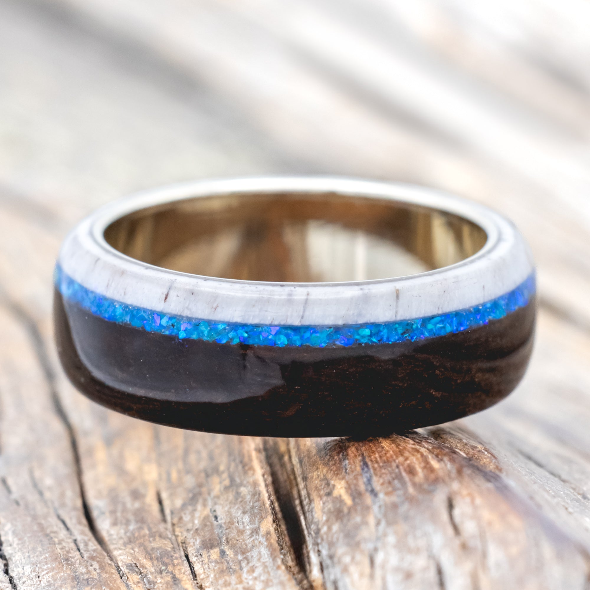 "ARGOS" - BLUE OPAL, IRONWOOD & ANTLER WEDDING BAND