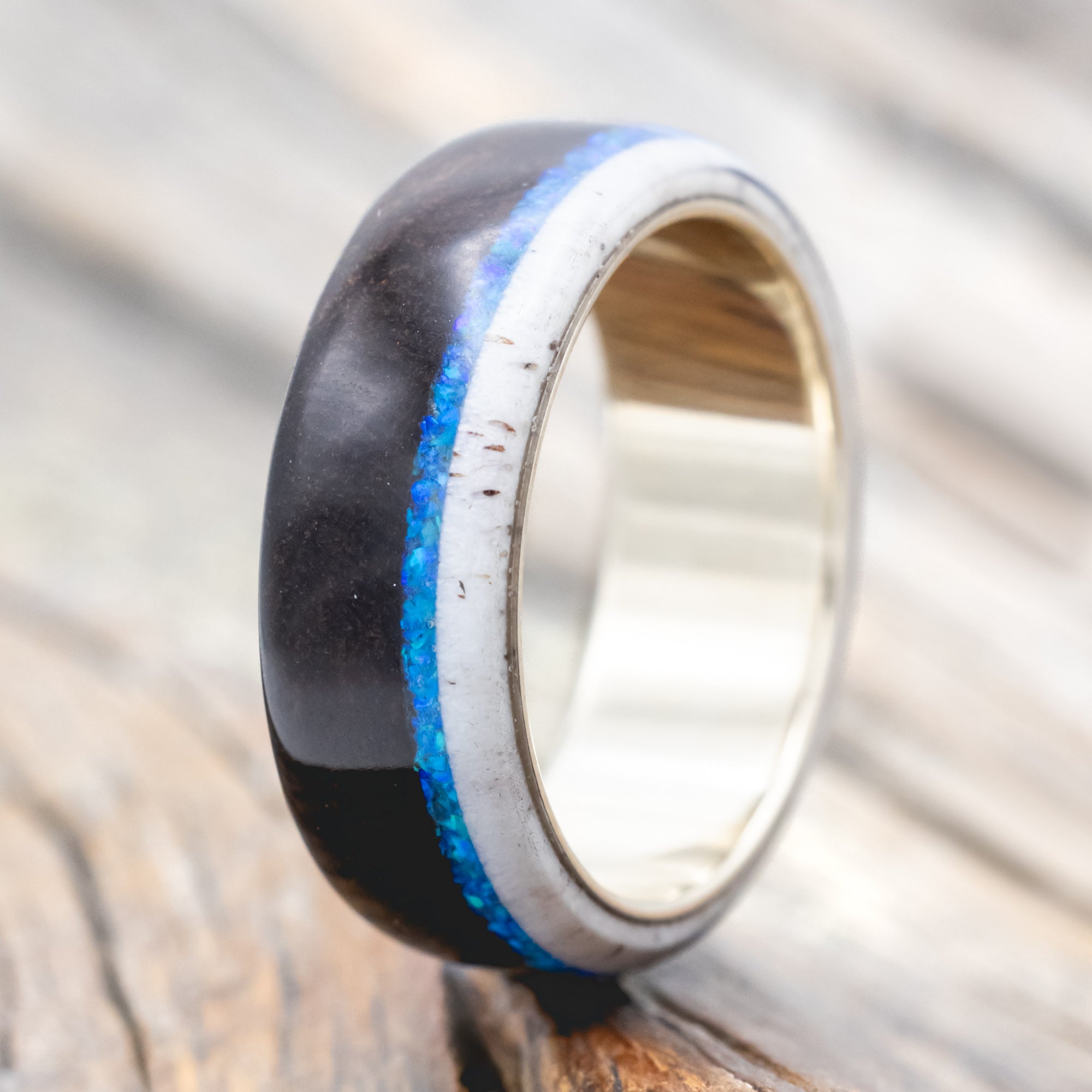 "ARGOS" - BLUE OPAL, IRONWOOD & ANTLER WEDDING BAND