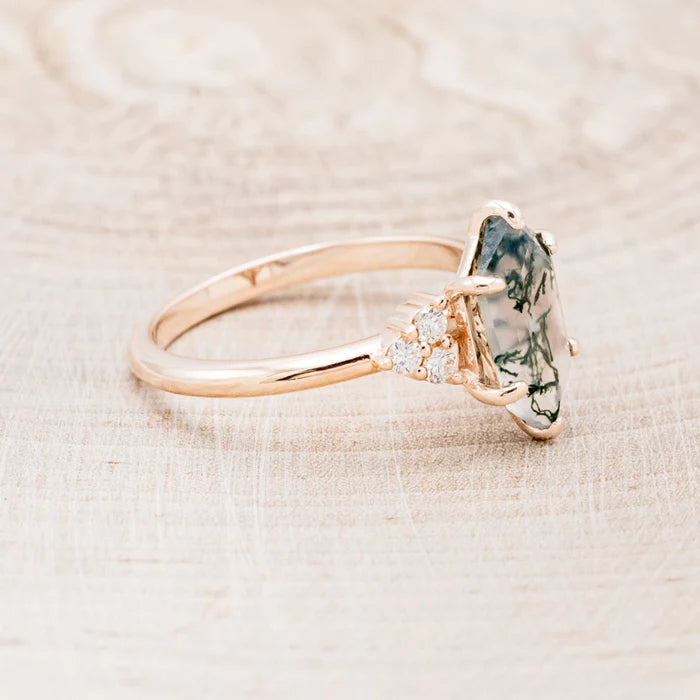 "OCTAVIA" - ELONGATED HEXAGON ENGAGEMENT RING WITH DIAMOND ACCENTS-5