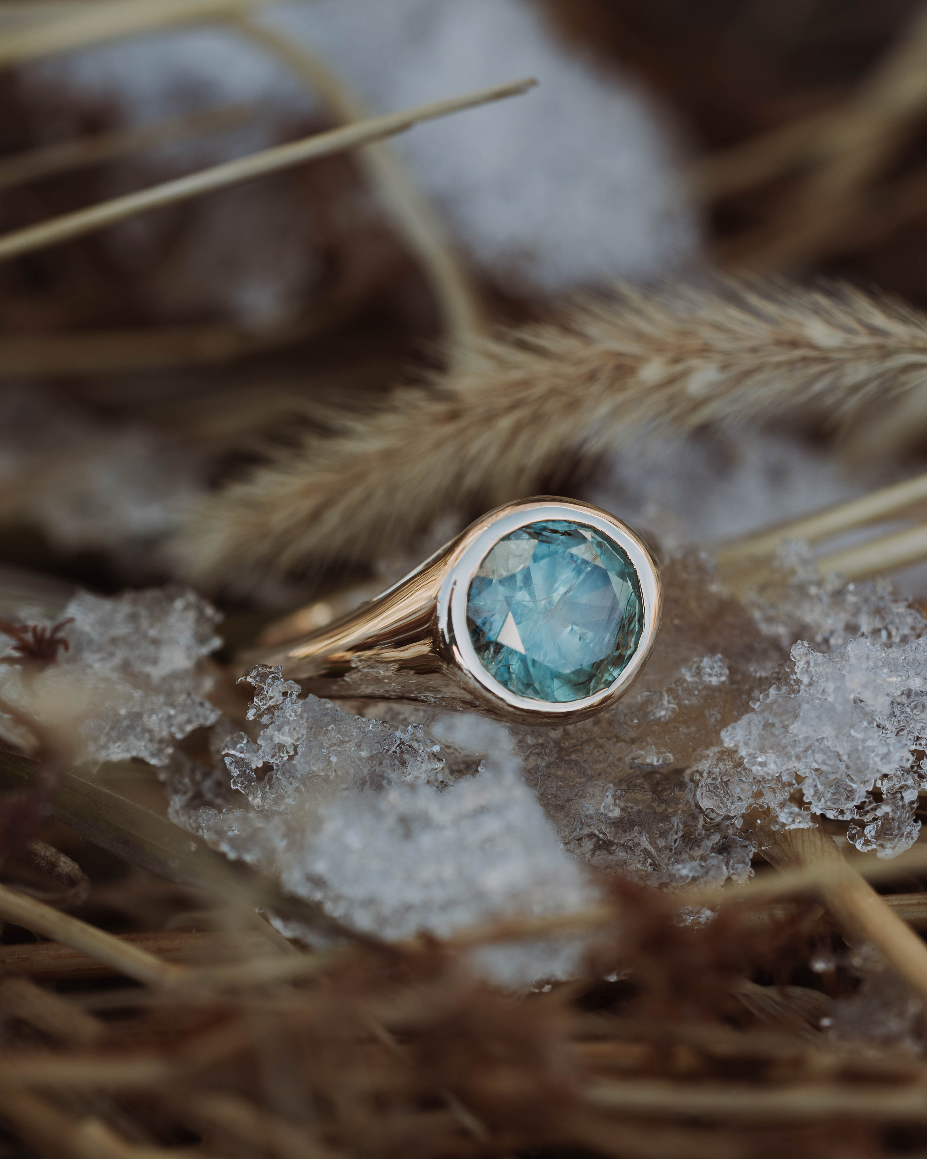 ONE-OF-A-KIND - "MARIANA" - SOLITAIRE ENGAGEMENT RING WITH BEZEL-SET ROUND CUT MONTANA SAPPHIRE-Staghead Designs