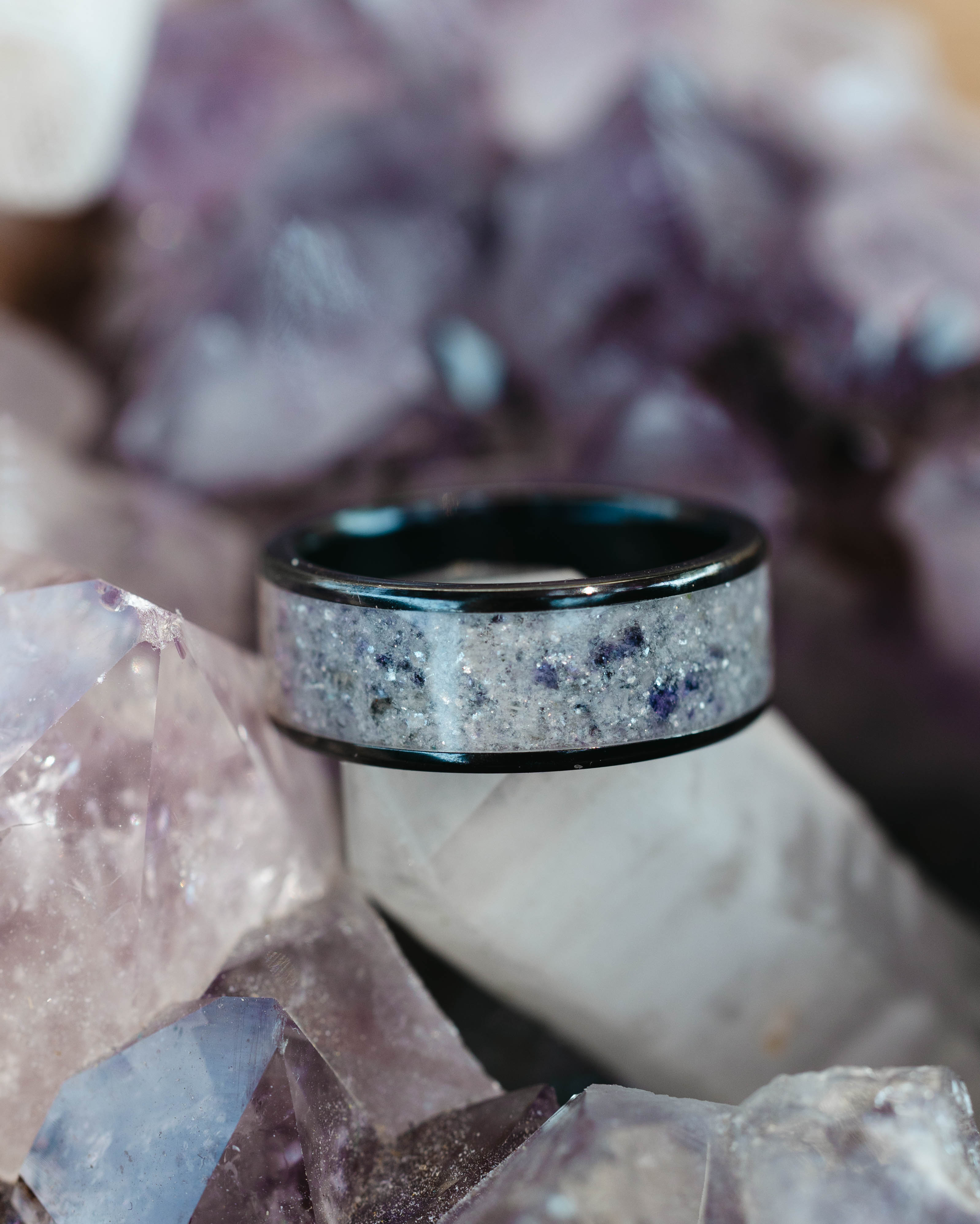"RAINIER" - DIAMOND DUST & AMETHYST MIX WEDDING RING-Staghead Designs