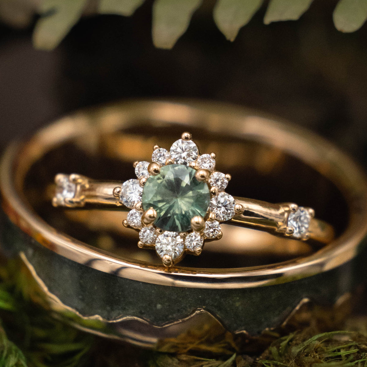 "Starla" - Round Cut Engagement Ring With Starburst Diamond Halo - Ready To Ship-Staghead Designs