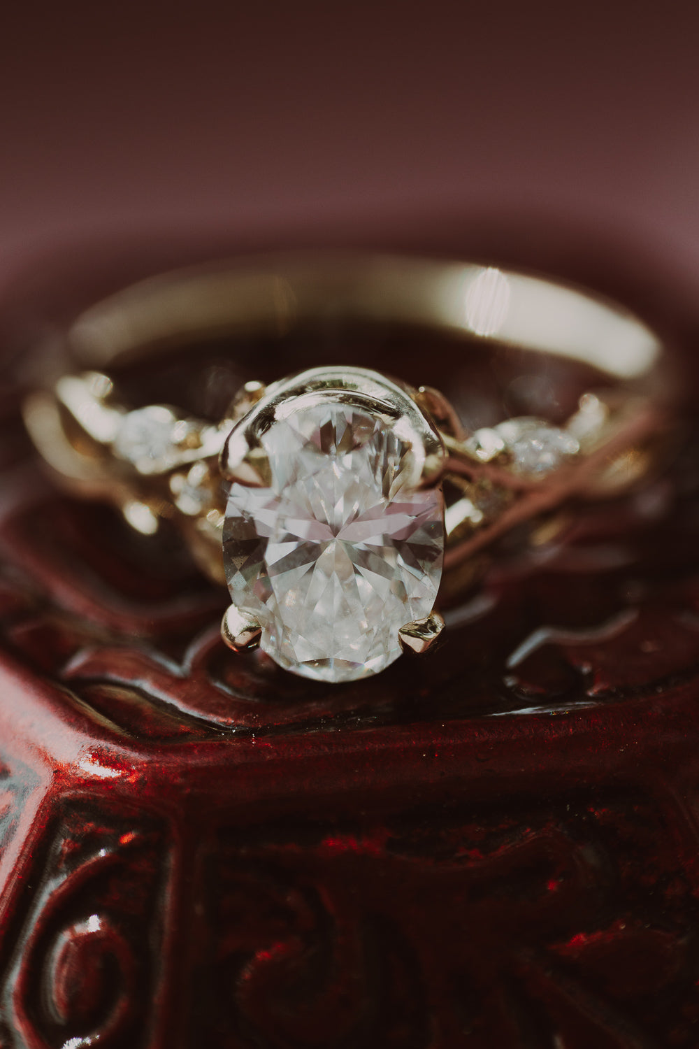 "TRISTAN" - OVAL CUT LAB-GROWN DIAMOND ENGAGEMENT RING WITH GENUINE DIAMOND ACCENTS & BRANCH-STYLE BAND-Staghead Designs