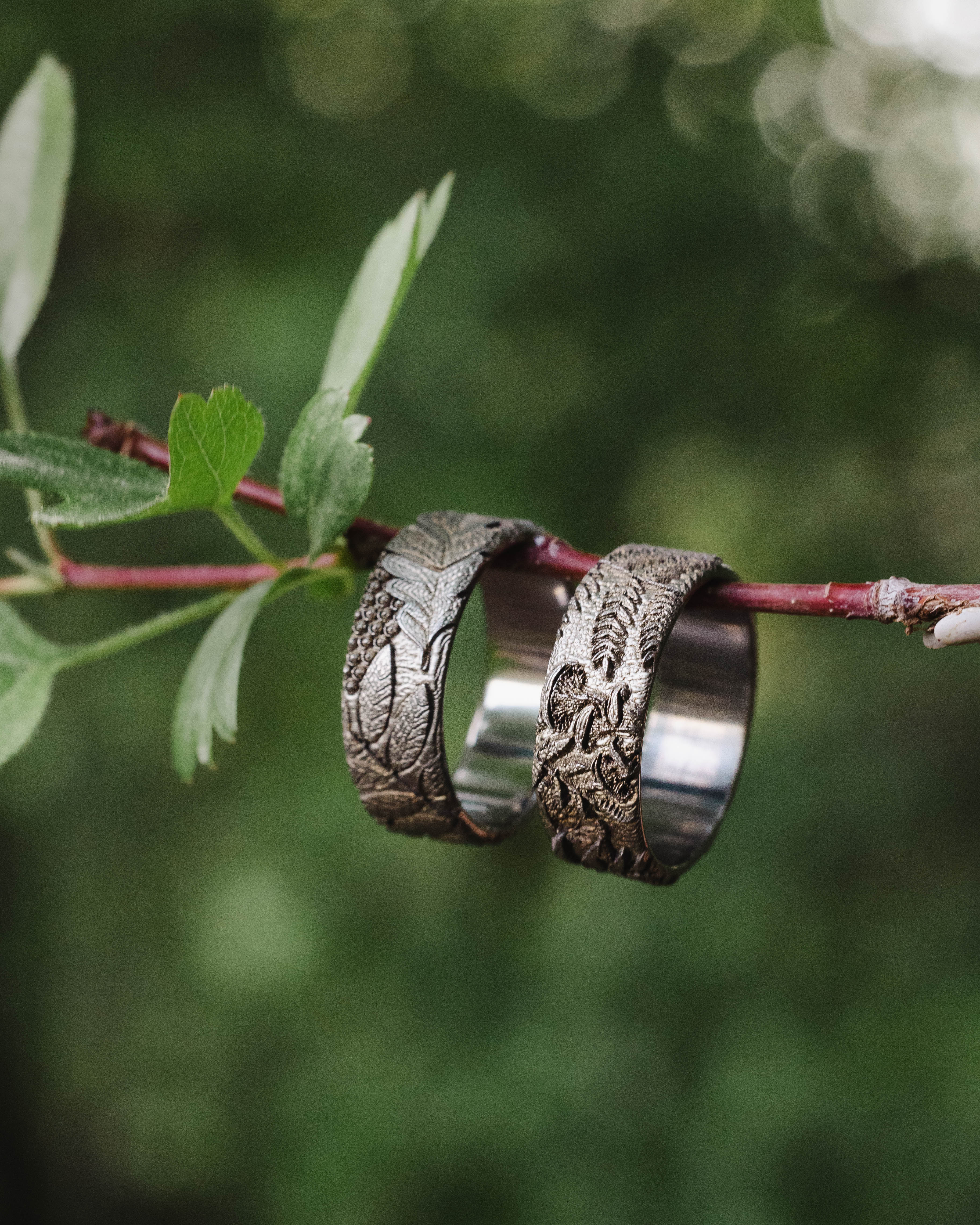 "FOREST" - 3D ENGRAVED MUSHROOM-INSPIRED WEDDING BAND-Staghead Designs