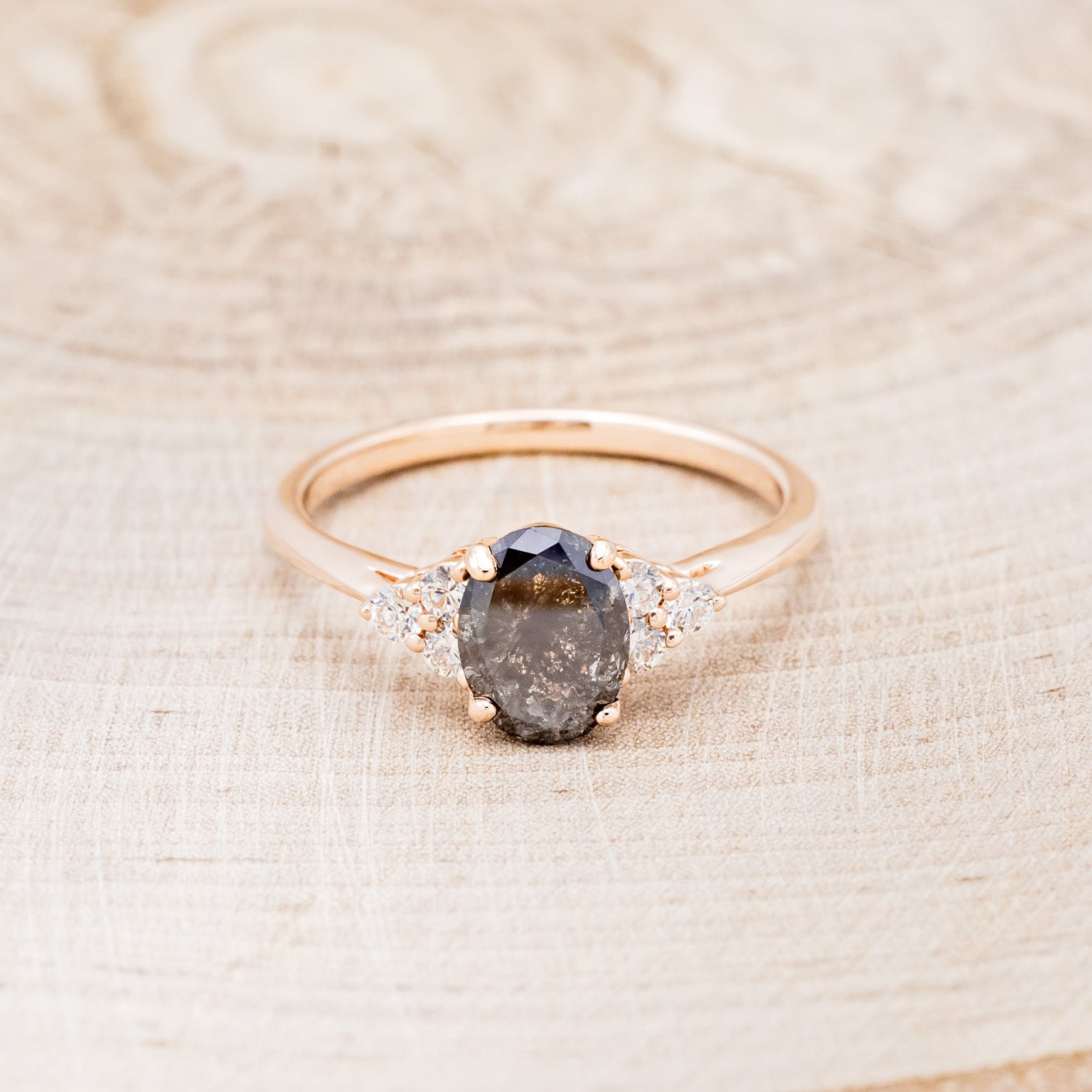 "RHEA" - OVAL SALT & PEPPER DIAMOND ENGAGEMENT RING WITH DIAMOND ACCENTS-4