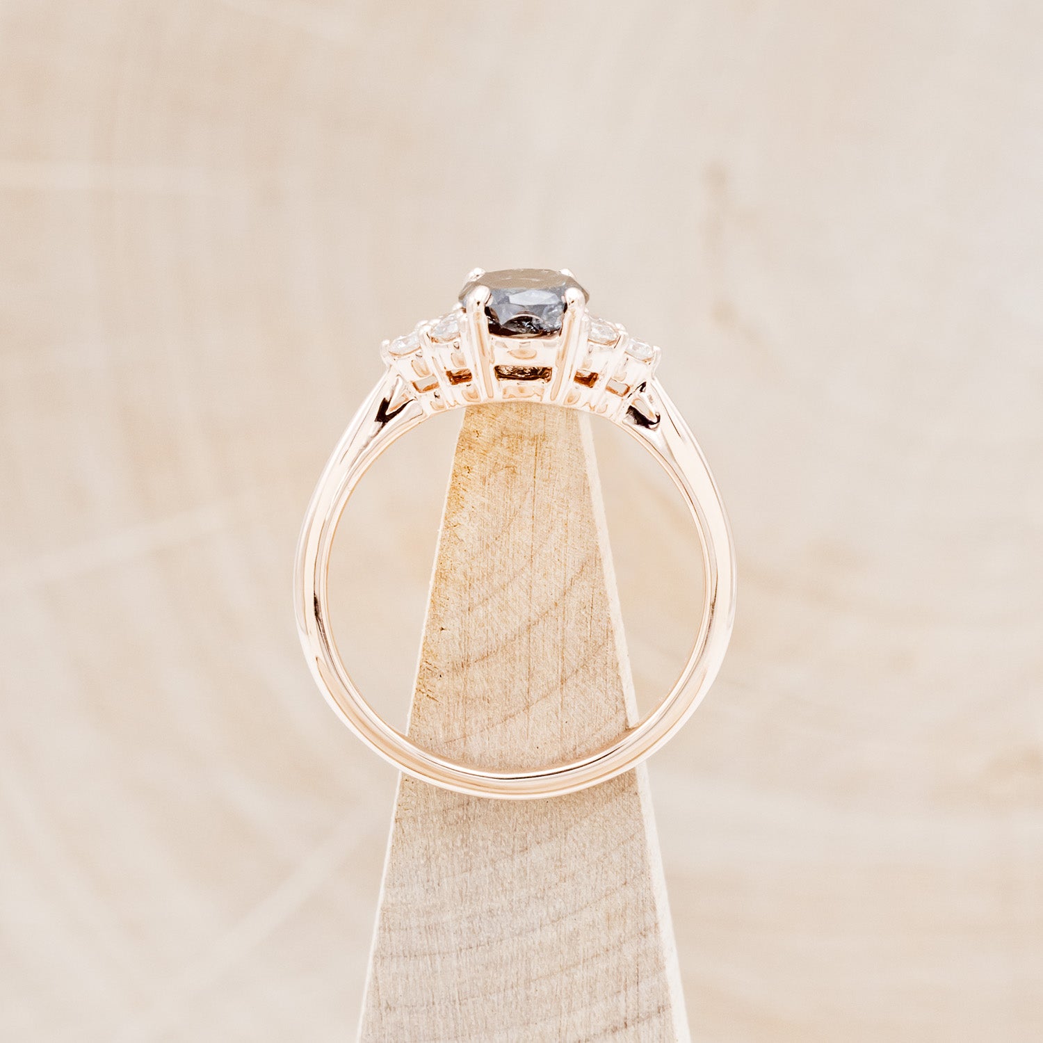 "RHEA" - OVAL SALT & PEPPER DIAMOND ENGAGEMENT RING WITH DIAMOND ACCENTS-6