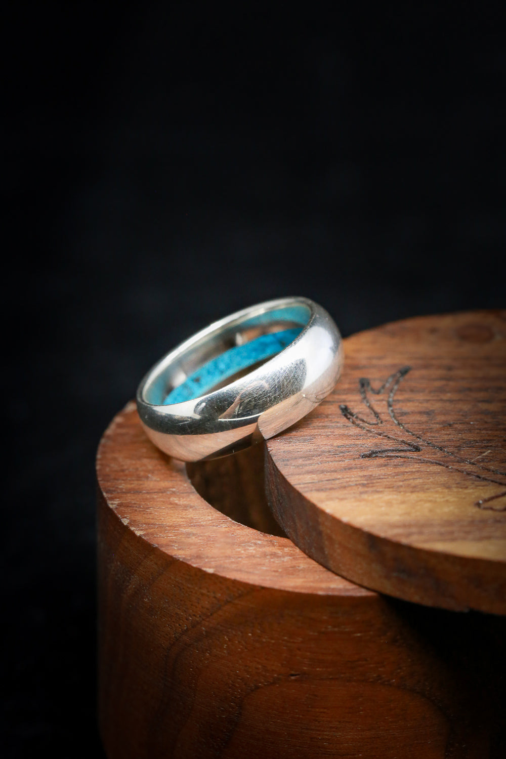 OFFSET TURQUOISE LINED WEDDING BAND-8