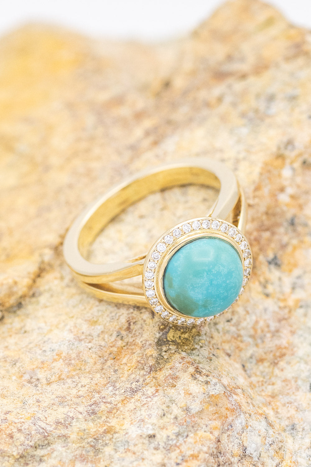 ROUND CUT TURQUOISE ENGAGEMENT RING WITH DIAMOND HALO-3
