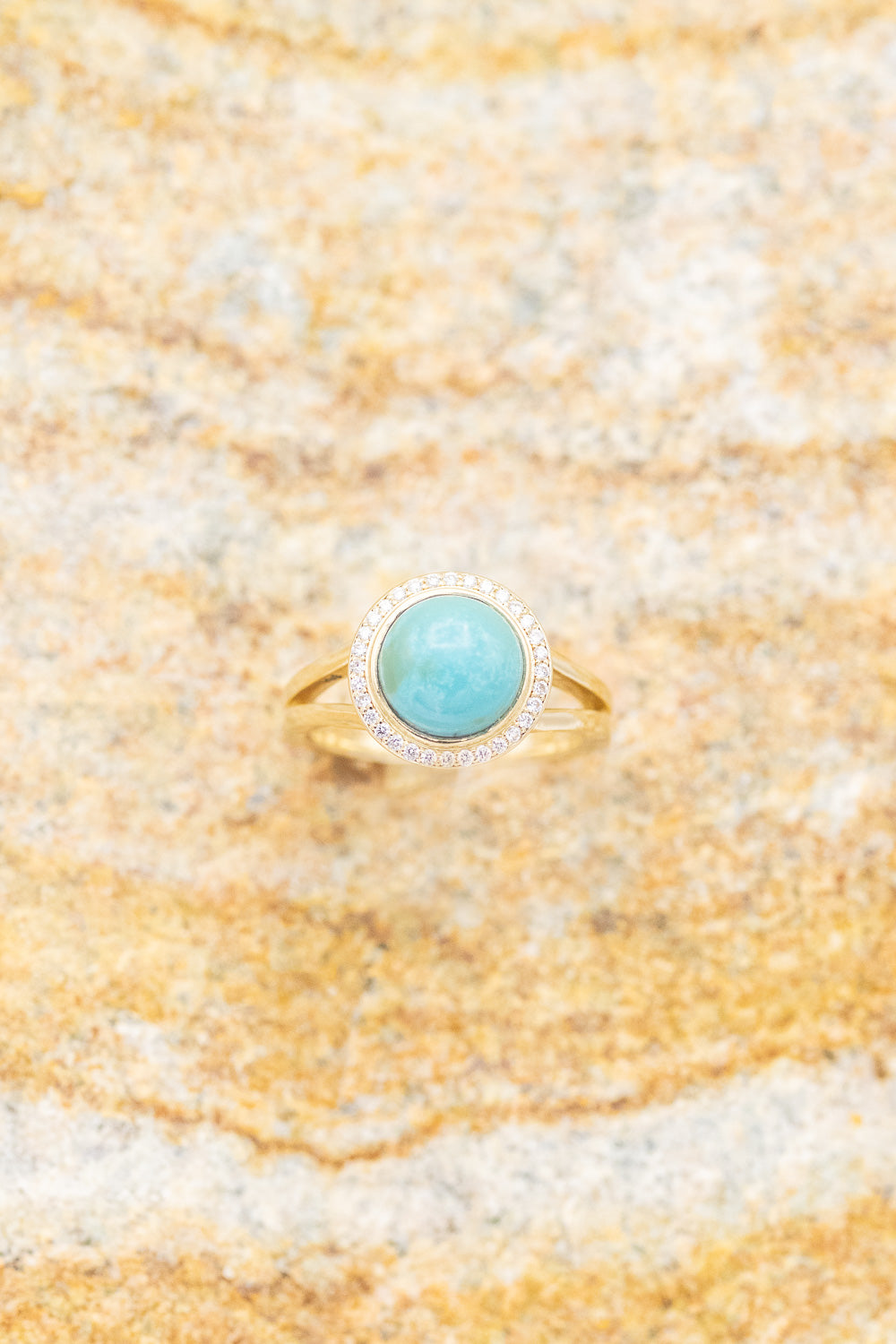 ROUND CUT TURQUOISE ENGAGEMENT RING WITH DIAMOND HALO-4