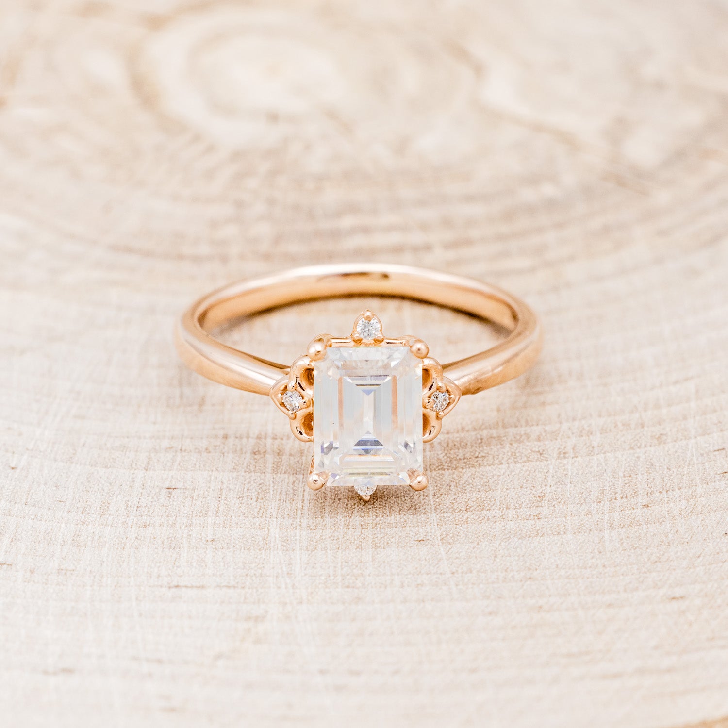 "ZELLA" - EMERALD CUT MOISSANITE ENGAGEMENT RING WITH DIAMOND ACCENTS-4