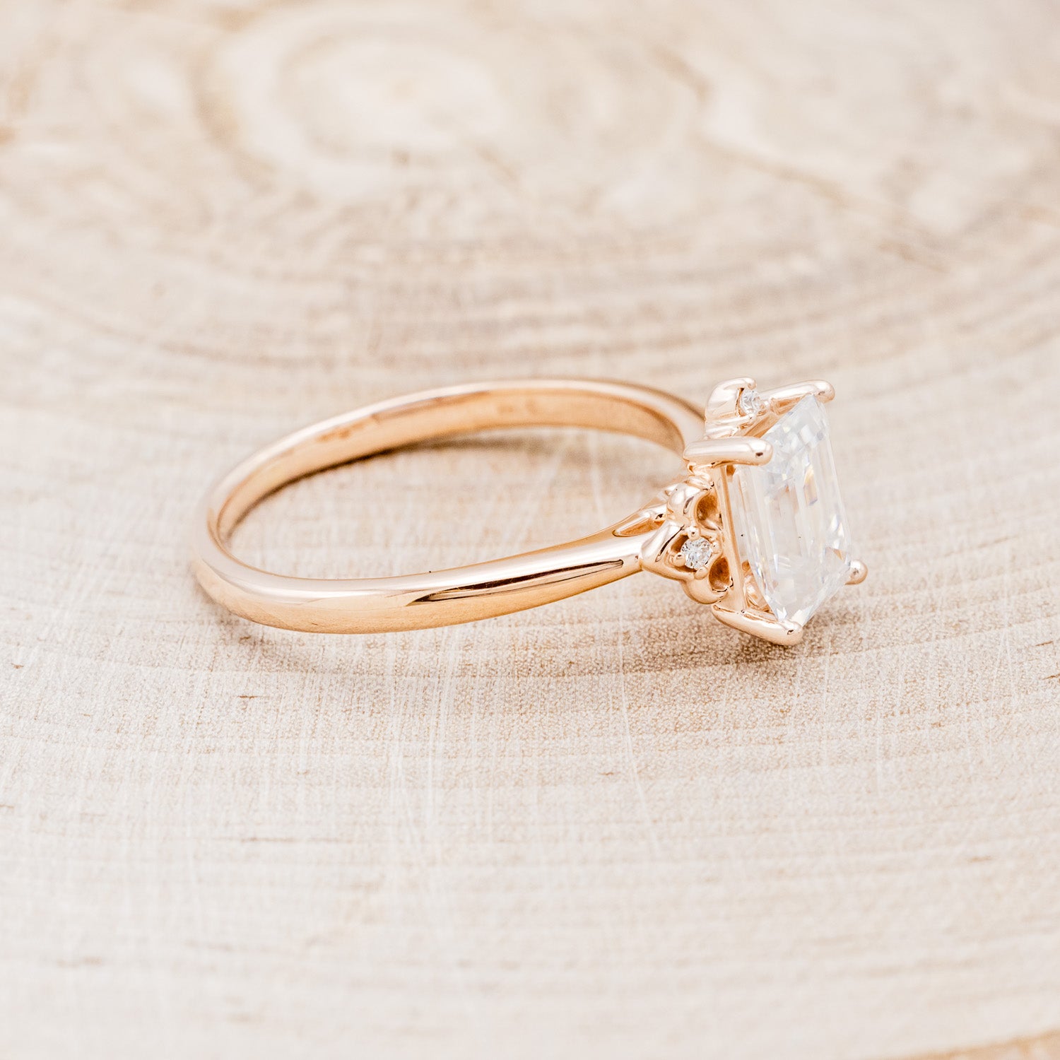 "ZELLA" - EMERALD CUT MOISSANITE ENGAGEMENT RING WITH DIAMOND ACCENTS-2