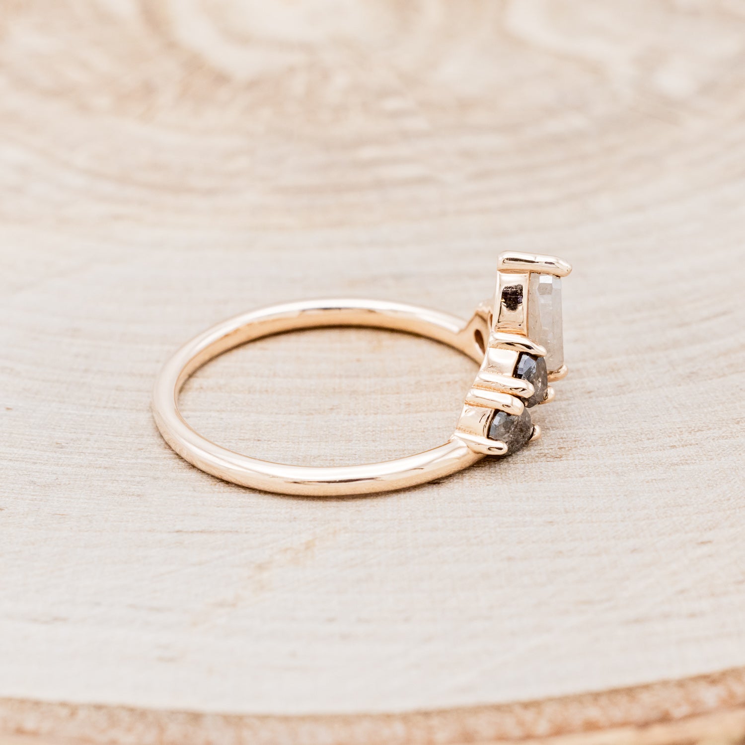 "IO" - PEAR-SHAPED SALT & PEPPER DIAMOND ENGAGEMENT RING WITH TRACER-15