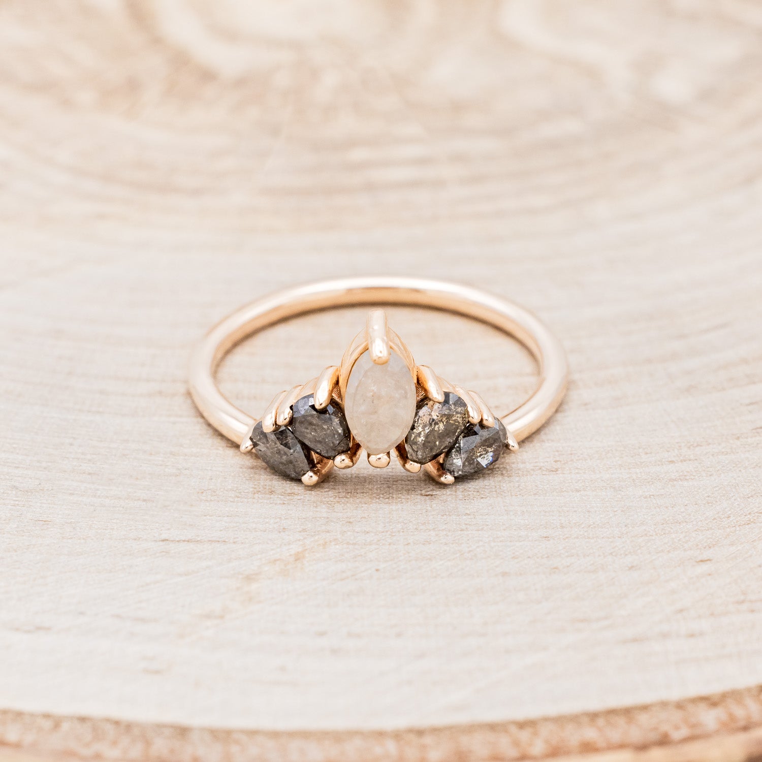 "IO" - PEAR-SHAPED SALT & PEPPER DIAMOND ENGAGEMENT RING WITH TRACER-14