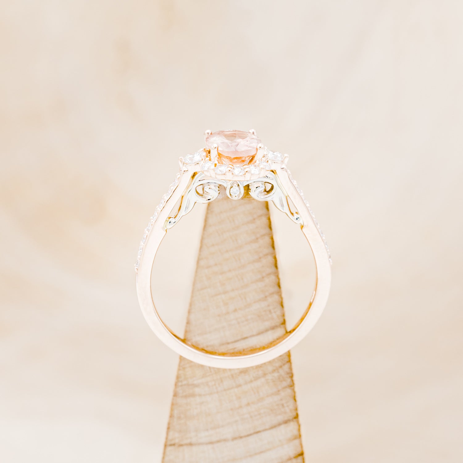 "OPHELIA" - OVAL SUNSTONE ENGAGEMENT RING WITH DIAMOND HALO & ACCENTS-6