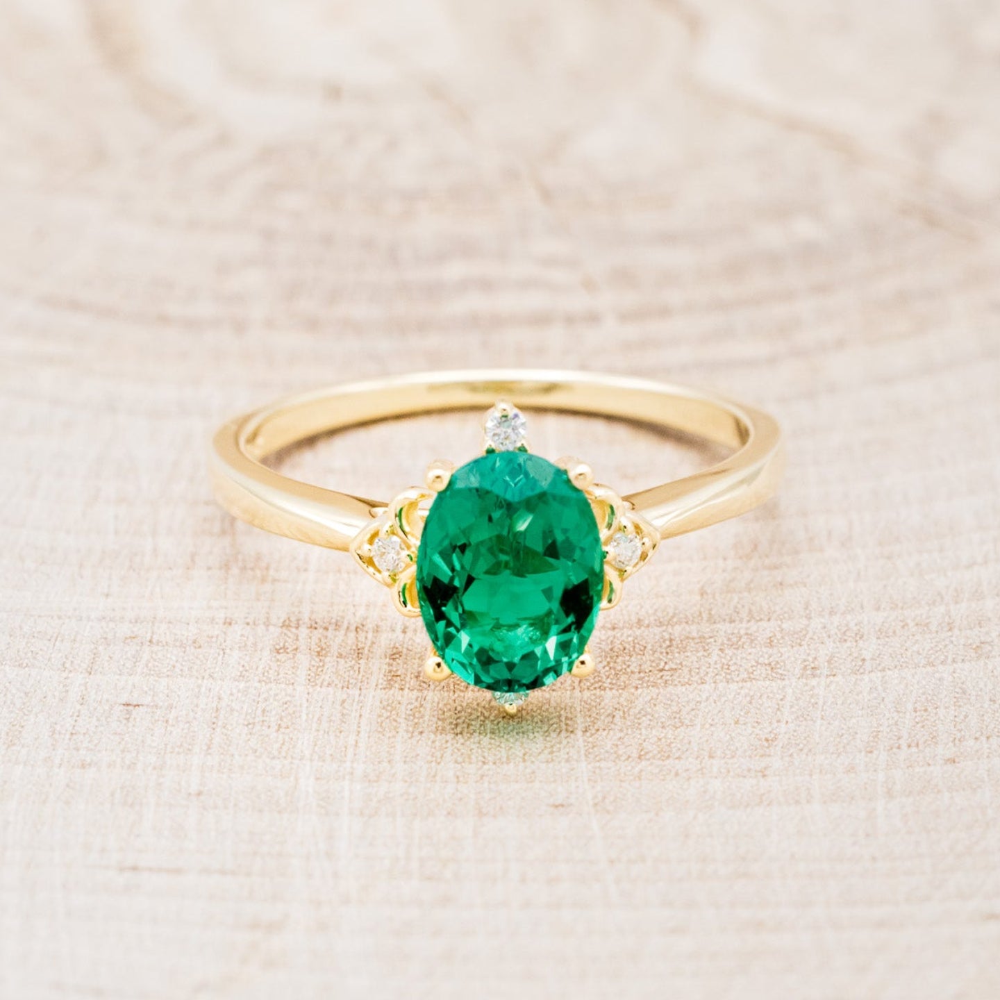 "ZELLA" - OVAL LAB-GROWN EMERALD ENGAGEMENT RING WITH DIAMOND ACCENTS-4