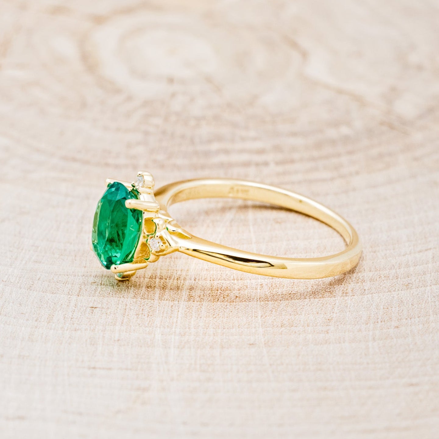 "ZELLA" - OVAL LAB-GROWN EMERALD ENGAGEMENT RING WITH DIAMOND ACCENTS-3