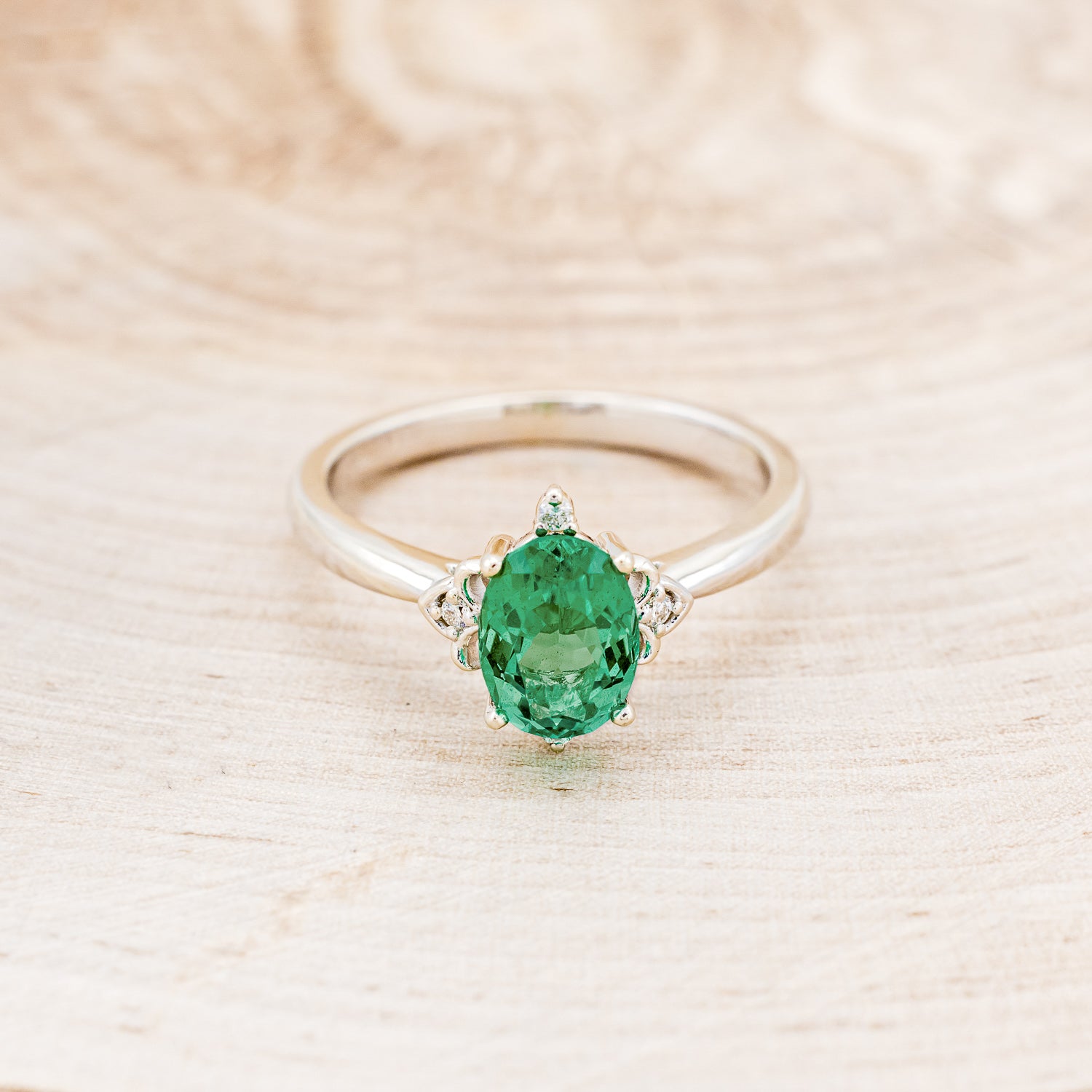 "ZELLA" - OVAL LAB-GROWN EMERALD ENGAGEMENT RING WITH DIAMOND ACCENTS-10