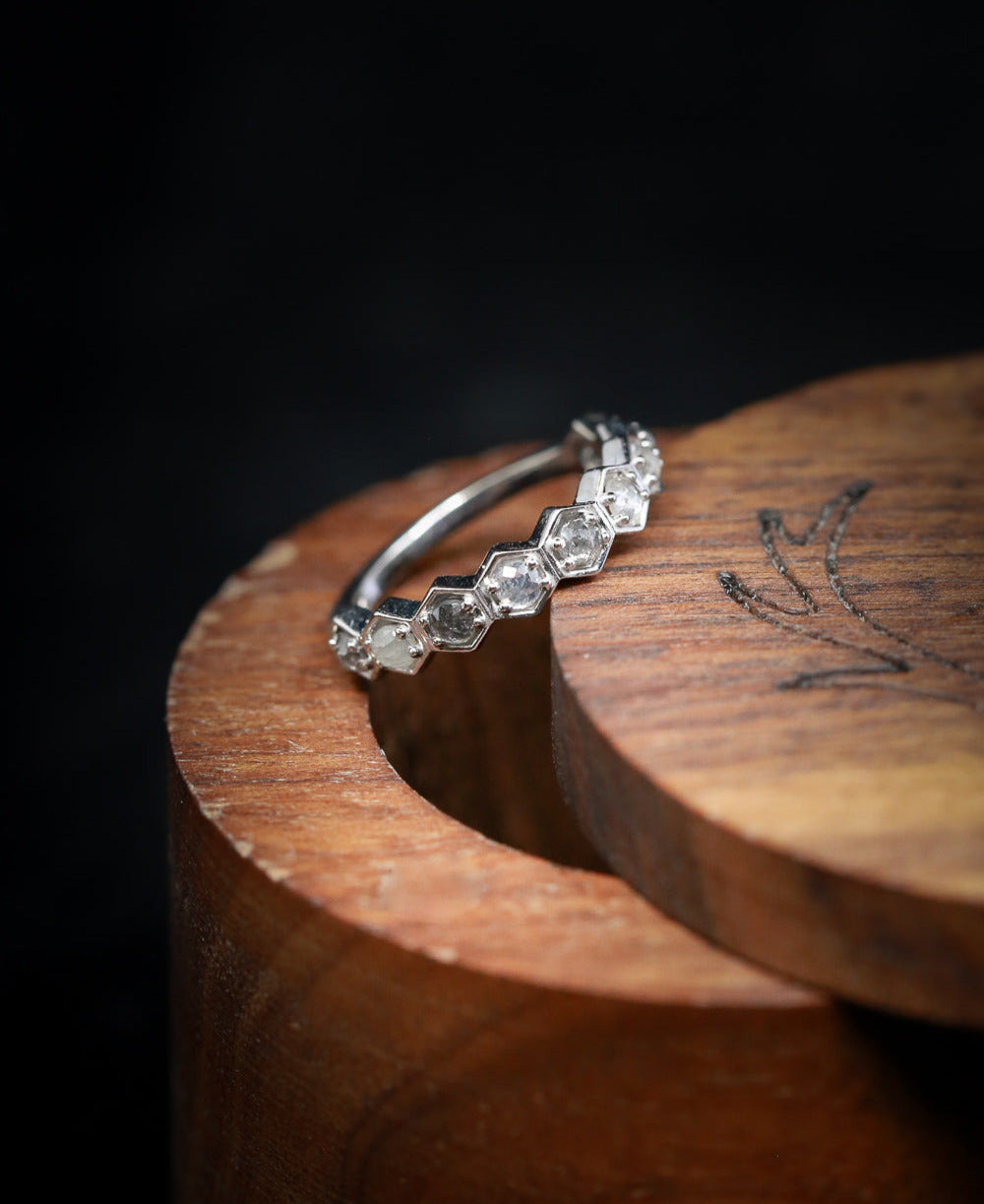 HEXAGON STACKING BAND WITH SALT & PEPPER DIAMONDS-2