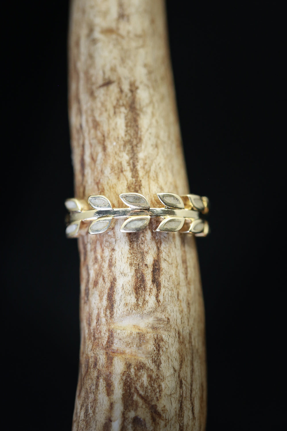 14K GOLD LEAF RING WITH ANTLER INLAYS-9