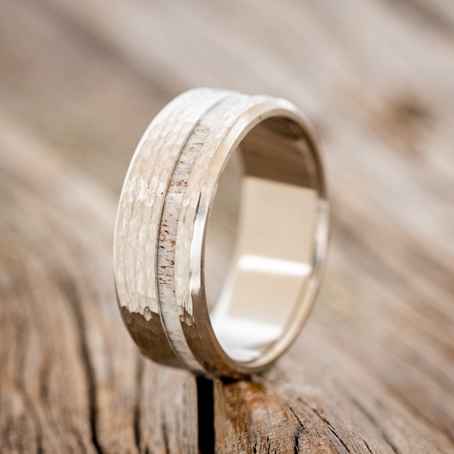 "VERTIGO" - ELK ANTLER WEDDING BAND WITH A HAMMERED FINISH-16