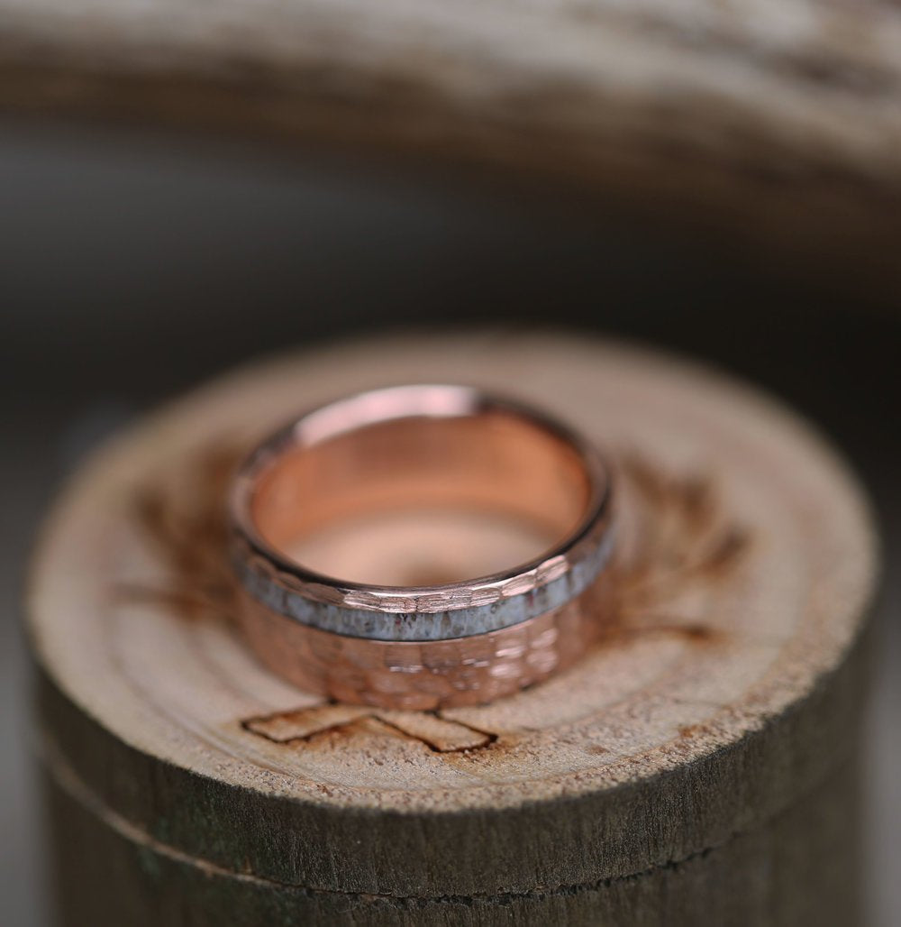 "VERTIGO" - ELK ANTLER WEDDING BAND WITH A HAMMERED FINISH-15
