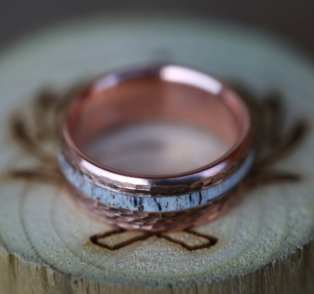 "VERTIGO" - ELK ANTLER WEDDING BAND WITH A HAMMERED FINISH-13