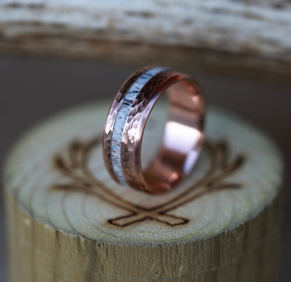 "VERTIGO" - ELK ANTLER WEDDING BAND WITH A HAMMERED FINISH-12