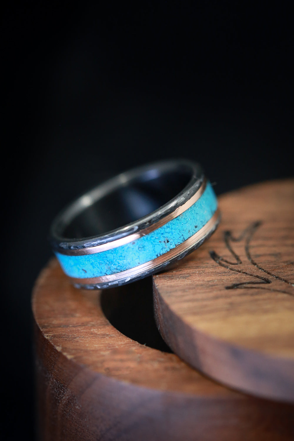 "HOLLIS" - TURQUOISE & 14K GOLD INLAYS WEDDING RING-2