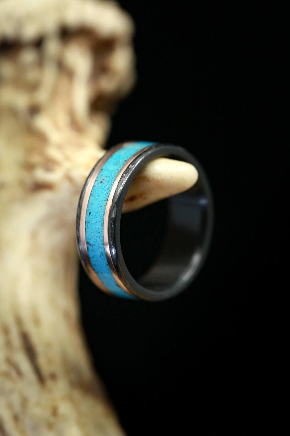 "HOLLIS" - TURQUOISE & 14K GOLD INLAYS WEDDING RING-3