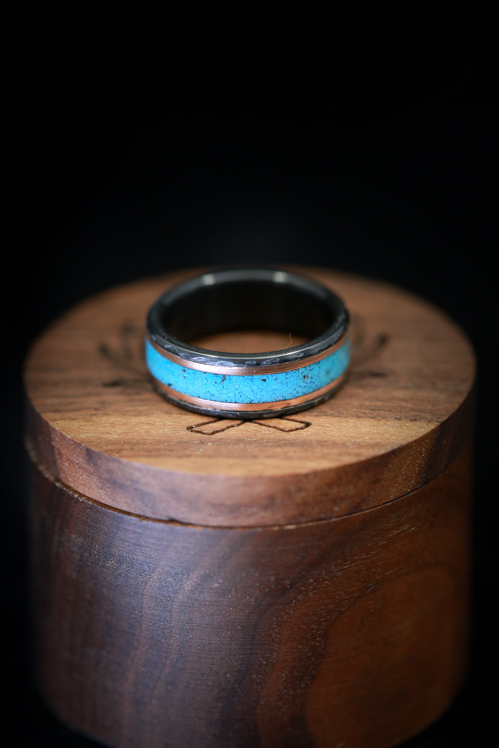 "HOLLIS" - TURQUOISE & 14K GOLD INLAYS WEDDING RING-4