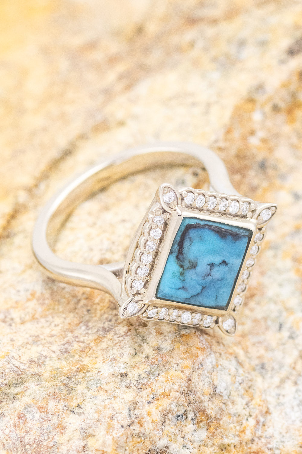 "ZARA" - BEZEL TURQUOISE & DIAMOND ACCENTS ENGAGEMENT RING-3