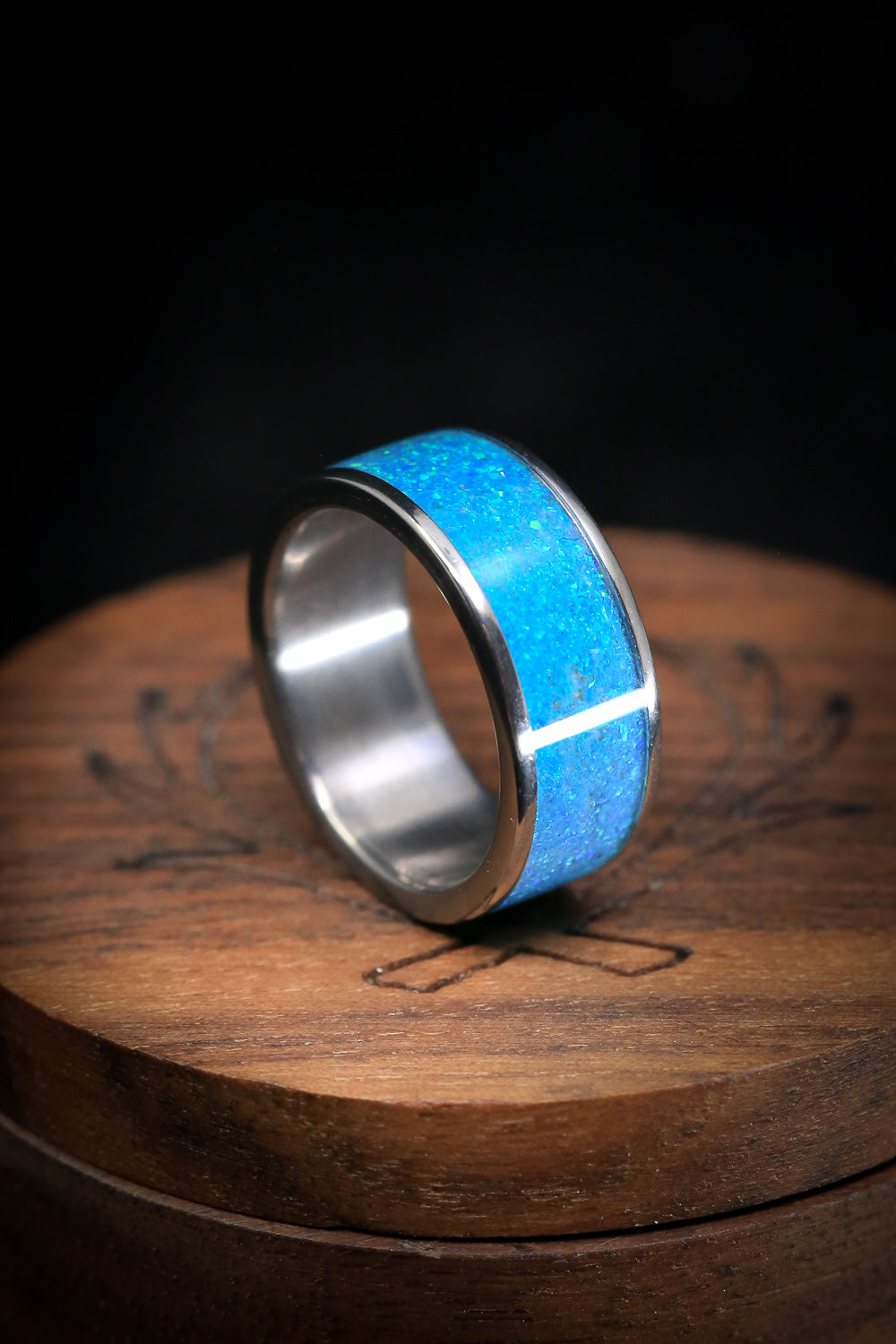 "RAINIER" - MATCHING SET OF BLUE OPAL WEDDING BANDS-4