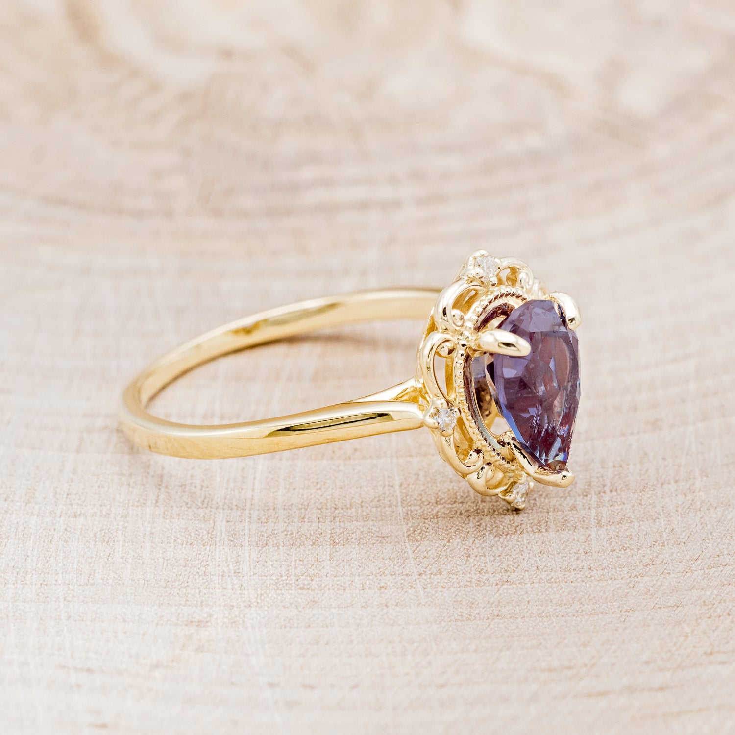 "VERA" - PEAR SHAPED LAB-GROWN ALEXANDRITE ENGAGEMENT RING WITH DIAMOND ACCENTS-15