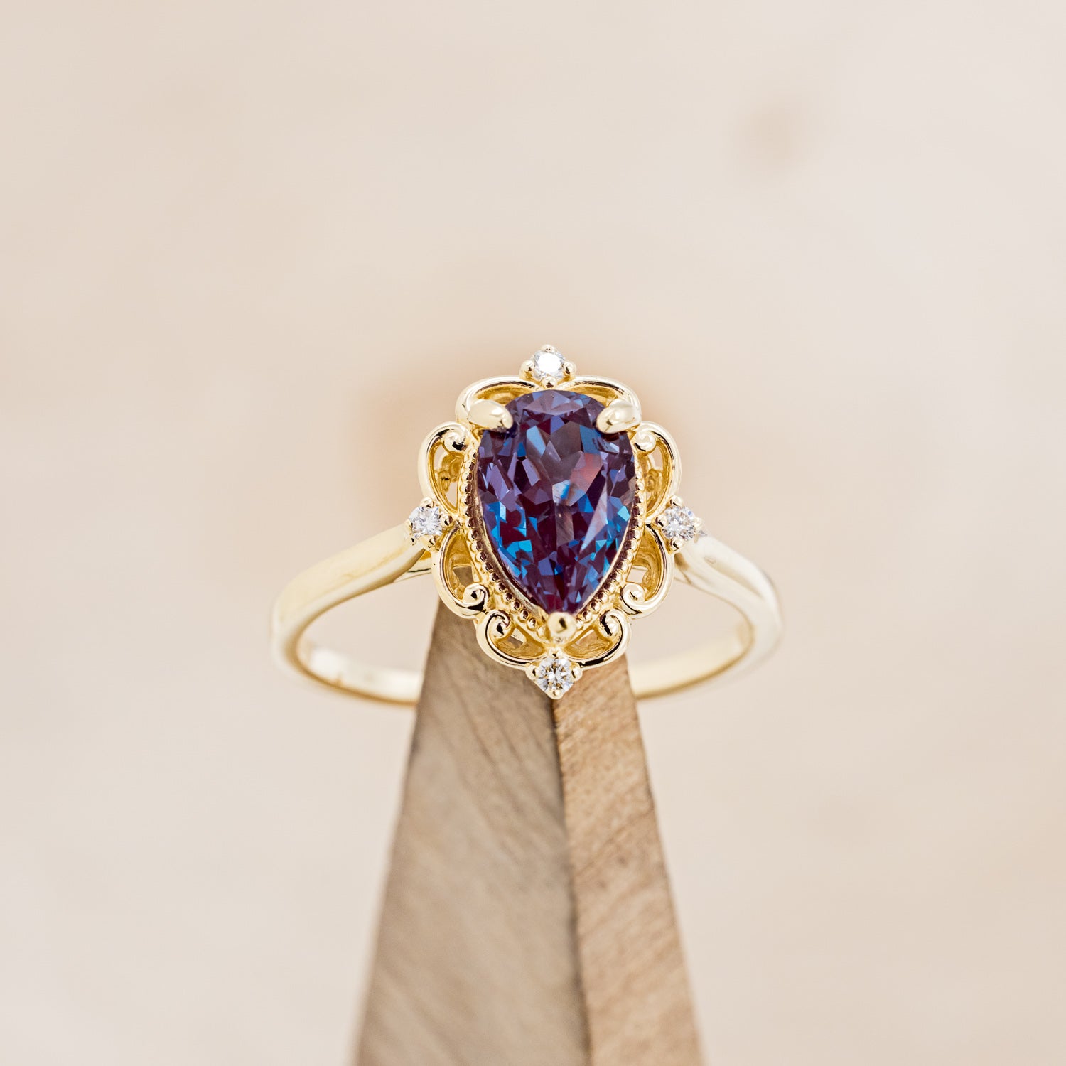 "VERA" - PEAR SHAPED LAB-GROWN ALEXANDRITE ENGAGEMENT RING WITH DIAMOND ACCENTS-14