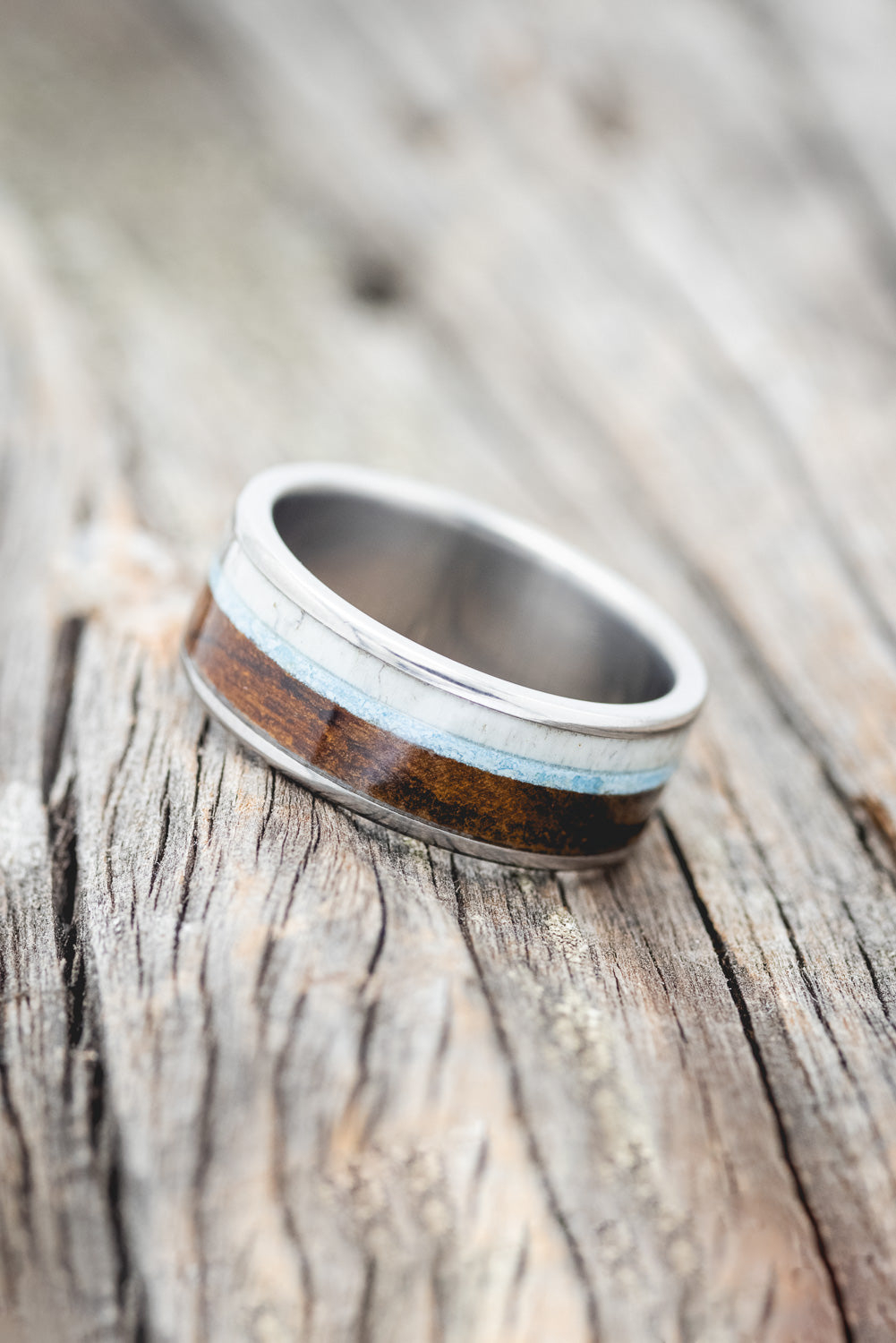 "RAINIER" - ANTLER, IRONWOOD & TURQUOISE WEDDING BAND-2