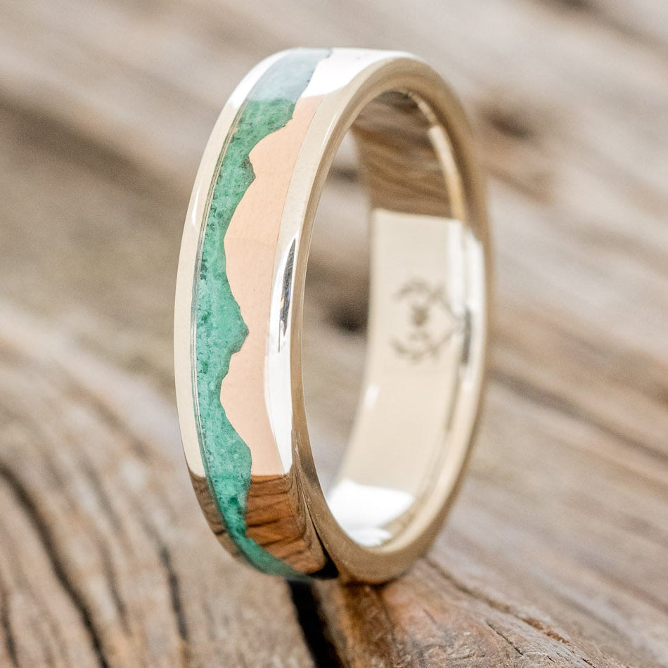 "HELIOS" - MALACHITE & 14K GOLD MOUNTAIN RANGE WEDDING BAND-2