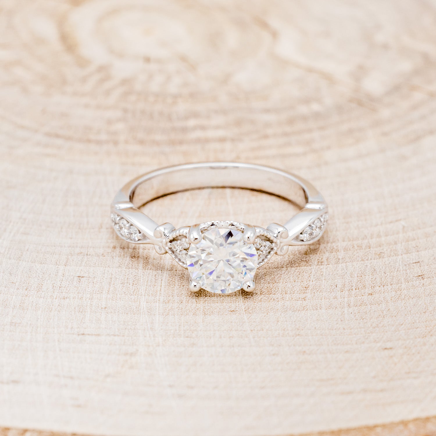 ROUND CUT MOISSANITE ENGAGEMENT RING WITH DIAMOND ACCENTS-10